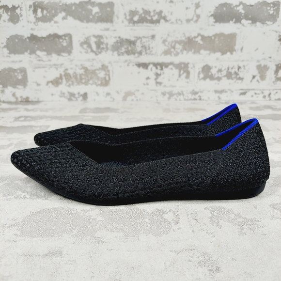 New Rothy's The Flat Black Crochet Pointy Toe Slip On Loafers W213